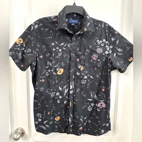 Apt. 9 Men's Dark Navy Floral Button Down Shirt - Picture 1 of 3